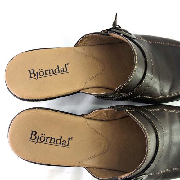 Bjorndal Brown Leather Kendall 136181 Slip On Clog Mule Wedge Shoe 9.5 Durable - Picture 7 of 9